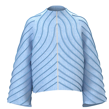 Wave-Textured Denim Zip Jacket